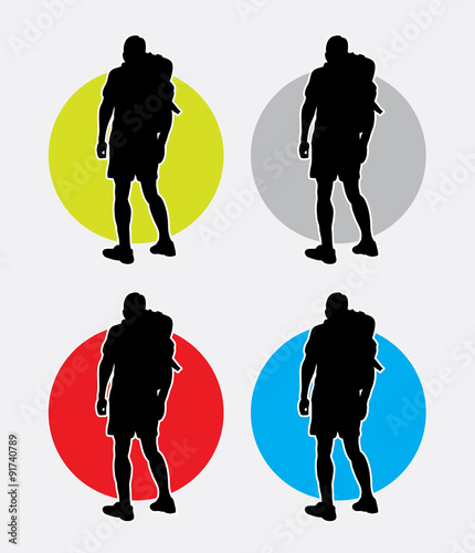 Hiker man pose silhouette logo. Good use for symbol, web icon, logo, mascot, or any design you want. Easy to use.. 