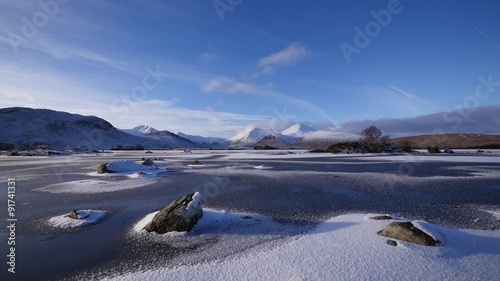 frozen lochan in clear blue skies photo