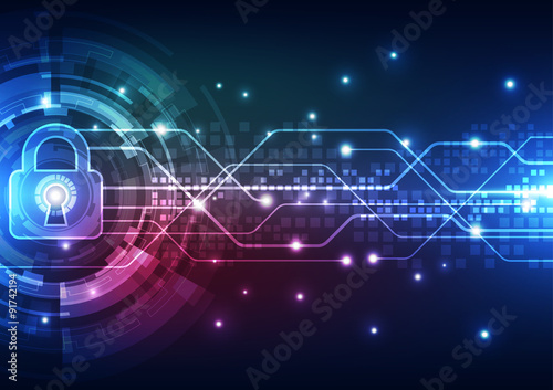 Abstract technology security on global network background, vector illustration