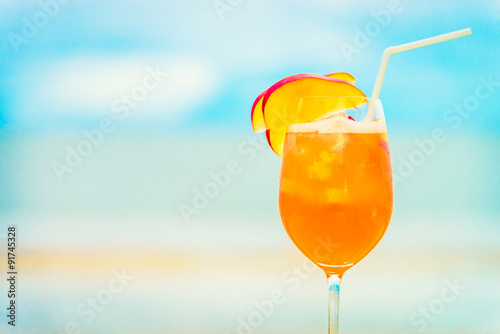 Iced mocktails glass on the beach