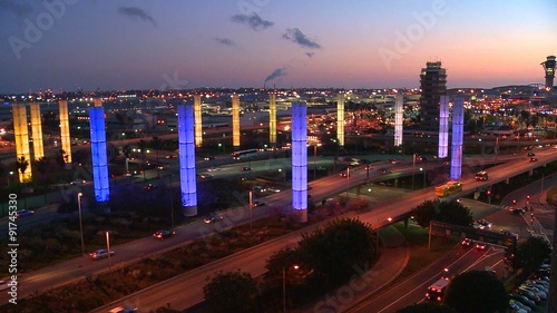 The colorful lights of Los Angeles International airport glow in the dark in this time lapse shots.