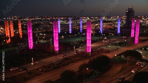 The colorful lights of Los Angeles International airport glow in the dark in this time lapse shots.