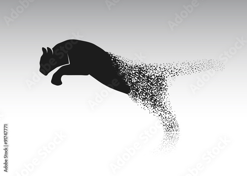 Tiger leaping from the disintegrated pieces