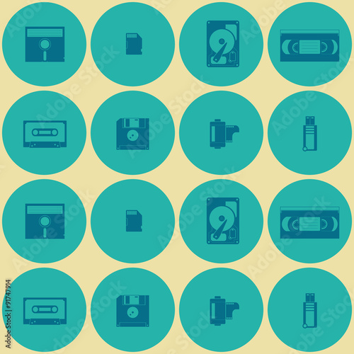 Seamless background with data storage icons for your design