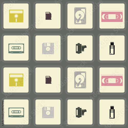 Seamless background with data storage icons for your design