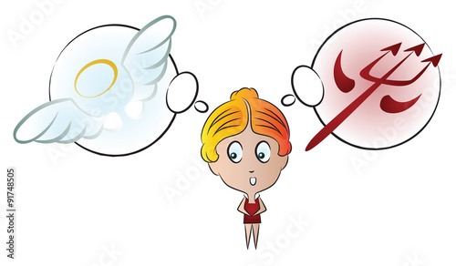 Vector illustration. Funny girl with different emotions. The cho