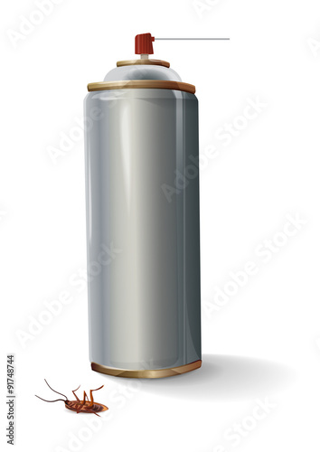 Spray insect, illustration with a can of spray and dead cockroaches. Vector