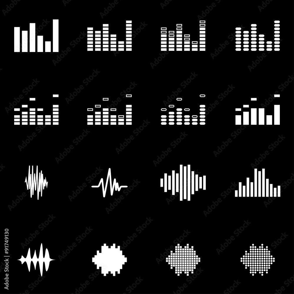 Vector white music soundwave icon set
