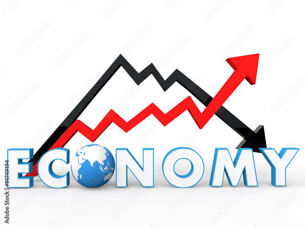 3d up and down arrows with global economy concept 3d up and down arrows with global economy concept