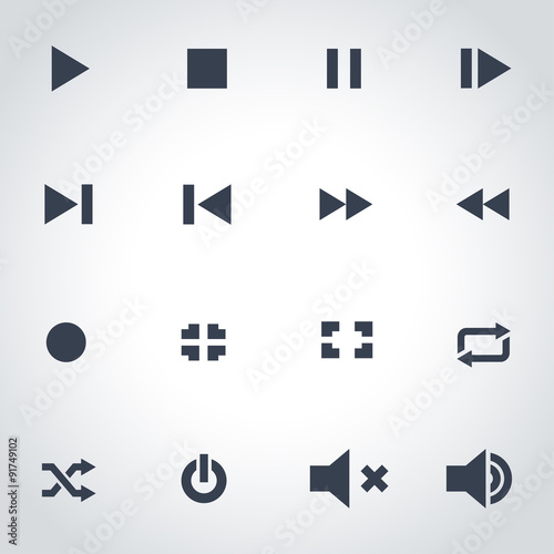 Vector black media player icon set