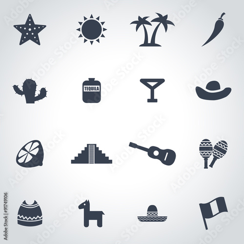 Vector black mexico icon set