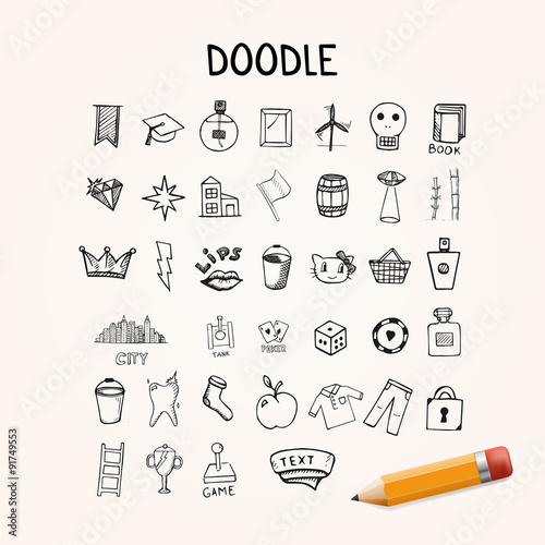 Set of doodle icons, hand-drawn objects