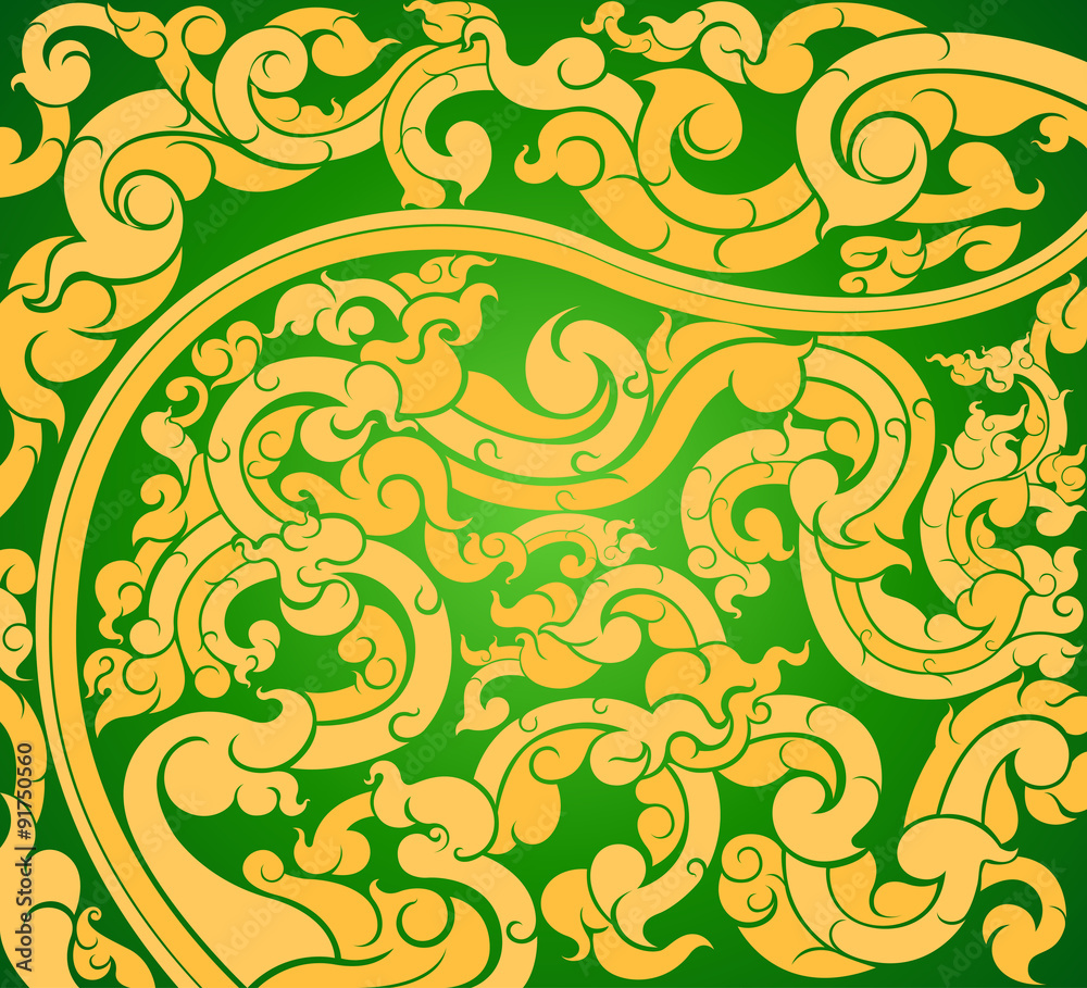 Gold art pattern on a green abstract background Gold art pattern on a green abstract background