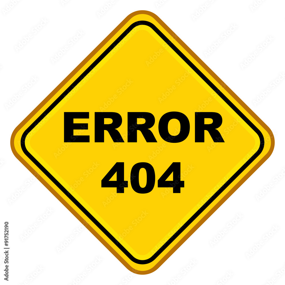 Señal amarilla plana texto ERROR 404