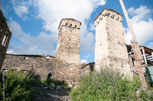 Towers in mountain village