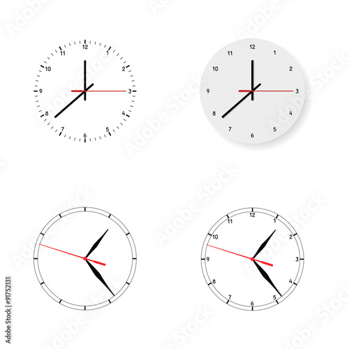 Set of 4 modern watches black round dials on white background