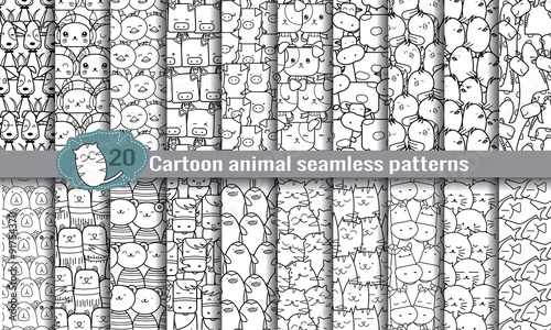 cartoon animal seamless patterns. pattern swatches included for