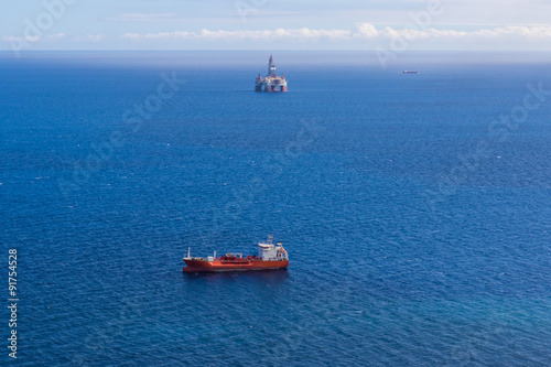 Oil production into the sea from above.