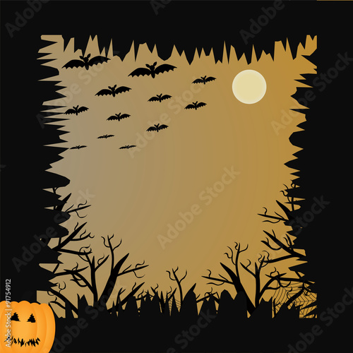 bat, pumpkin, moon and tree for halloween concept