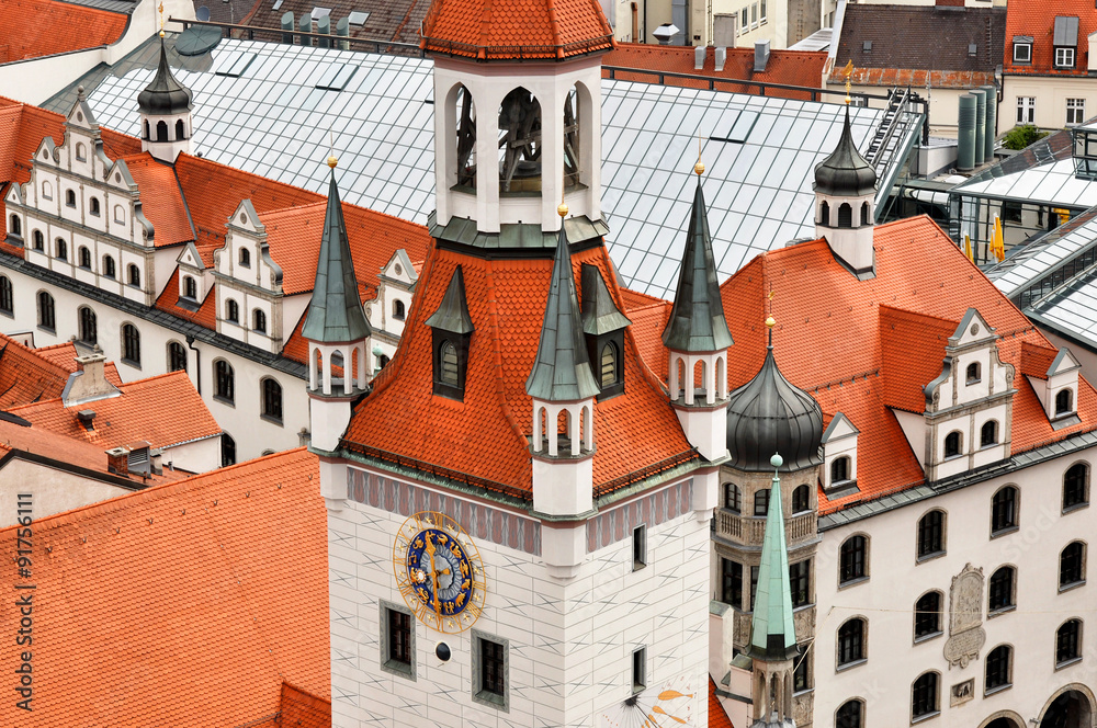 Munich city center and old town and red roofs Munich city center and old town and red roofs