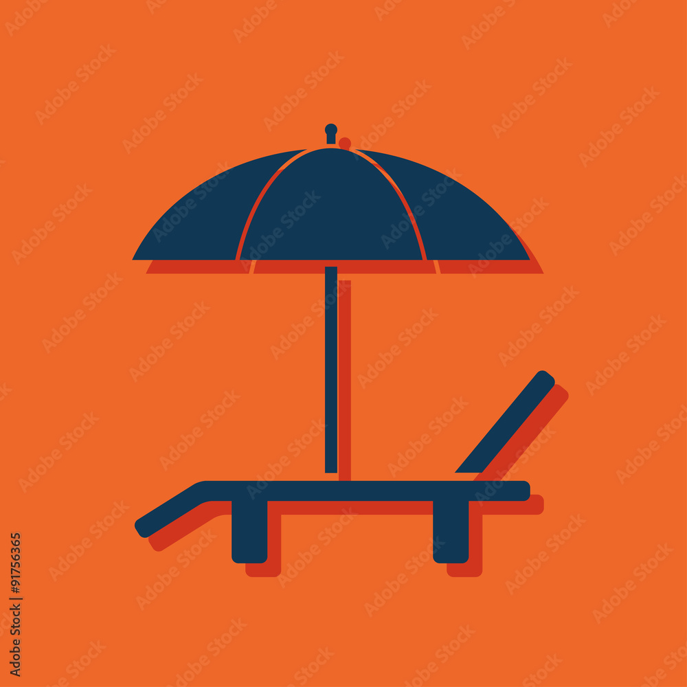 Beach vector icon. Umbrella with deck chair Beach vector icon. Umbrella with deck chair