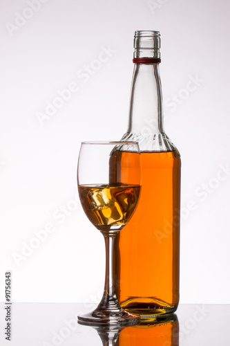 Red Wine bottle and glass on white background 