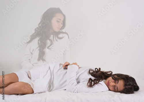 Photography Young girl is waking up again. When the soul leaves the body