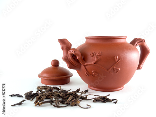 Teapot and tea isolated on white background, Chinese Teapot