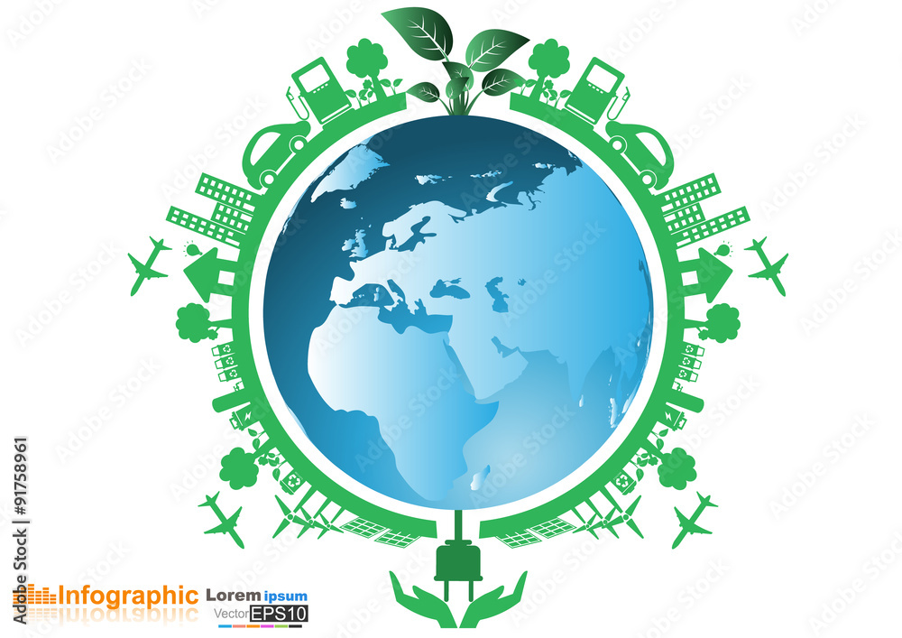 Illustration of environment around the earth. Abstract ecology c
