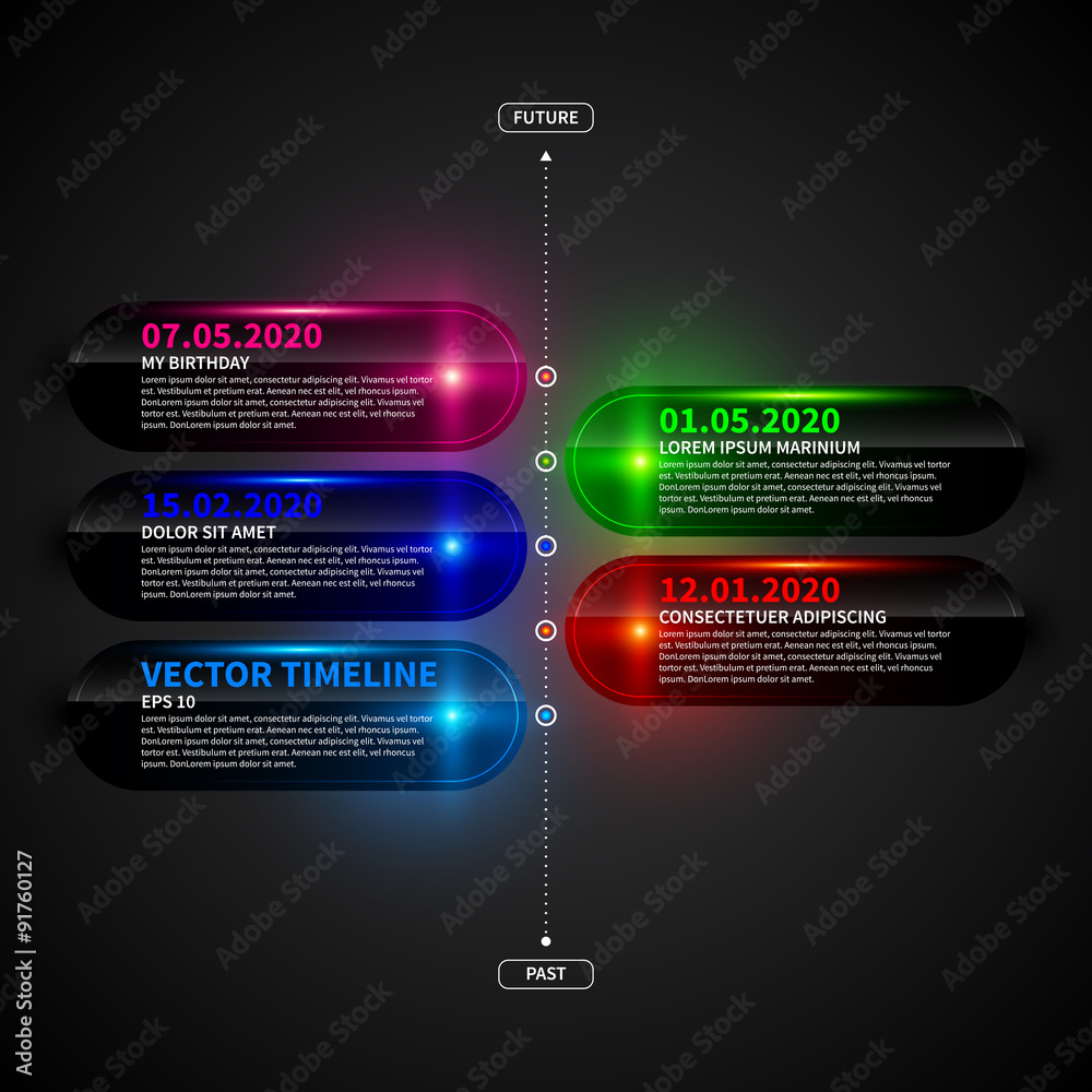 Obraz premium Glossy timeline template with glowing elements.