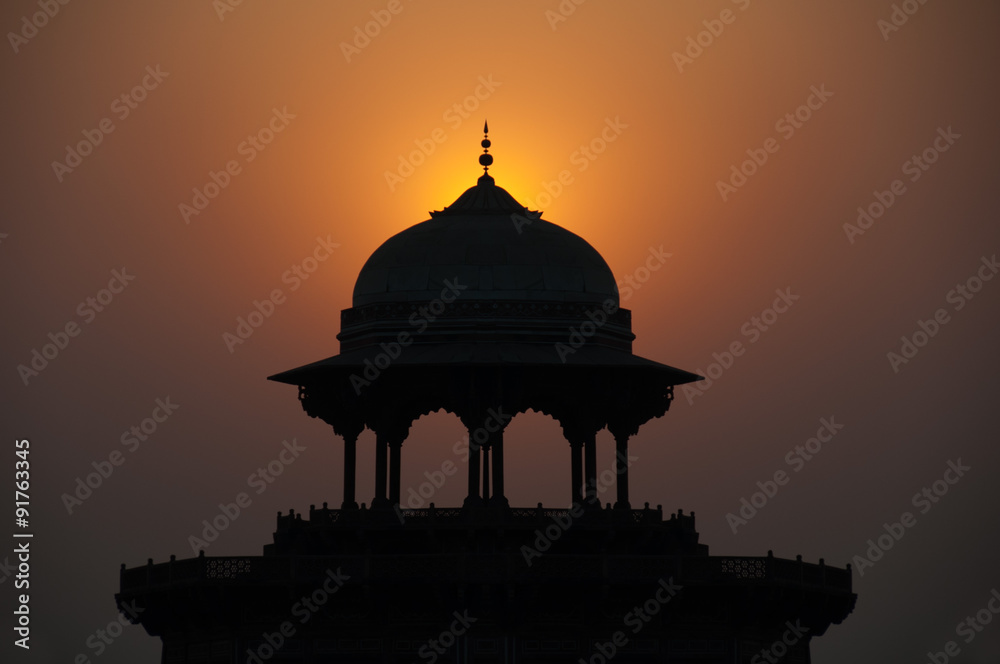 Evening Sky Taj Mahal Mosque tower.