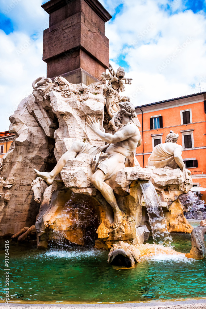Fountain in Piazza Navona, the city square in Rome, Italy