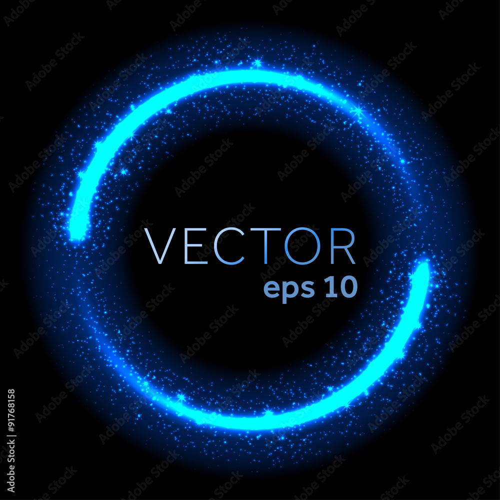 Neon blue glittering star dust lights circle