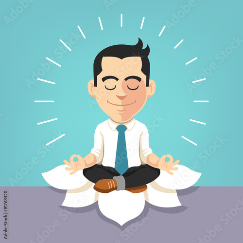 Businessman doing yoga. Vector flat illustration