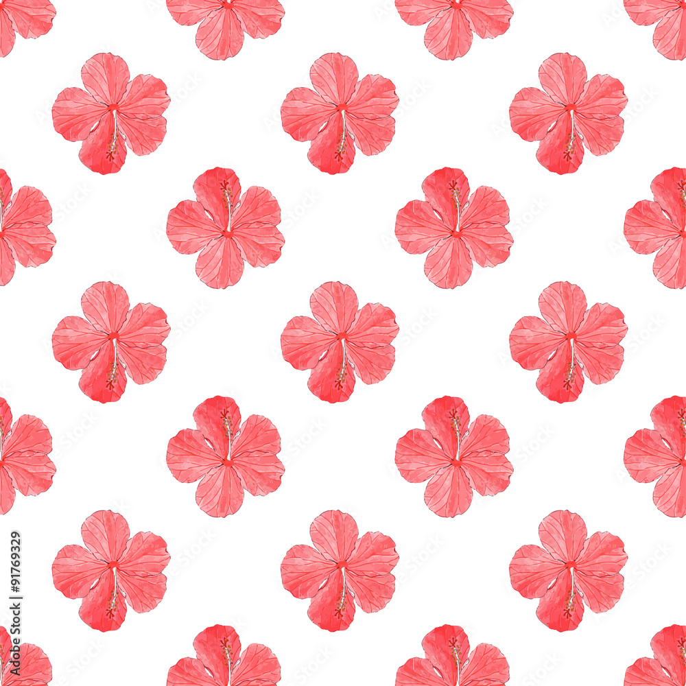 Hibiscus. Seamless pattern with flowers. Hand-drawn background