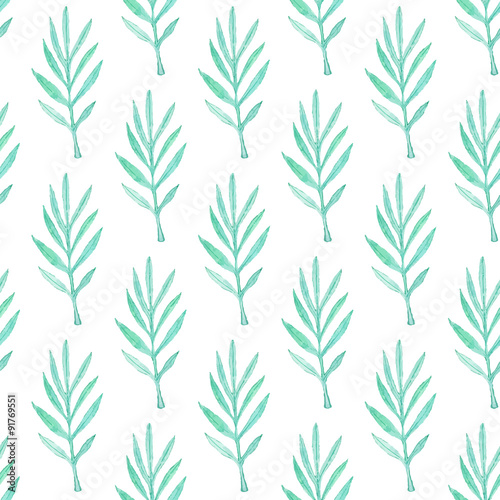 Palm branch. Seamless pattern with leaves. Hand-drawn background © runlenarun