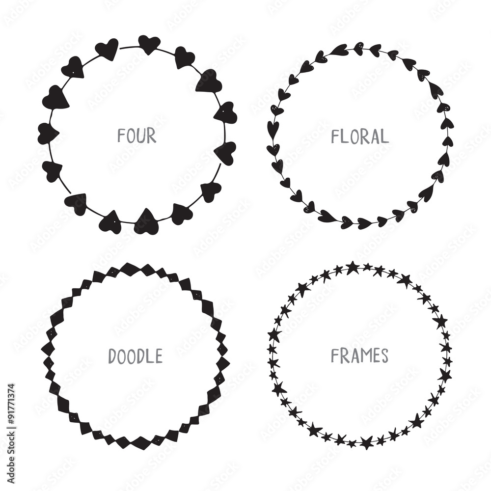 Fototapeta premium Hand drawn circle doodle floral frames.
