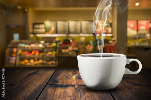 Coffee On Wood Table