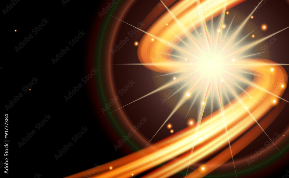 Obraz premium Abstract dark background-curved line of fire with stars.