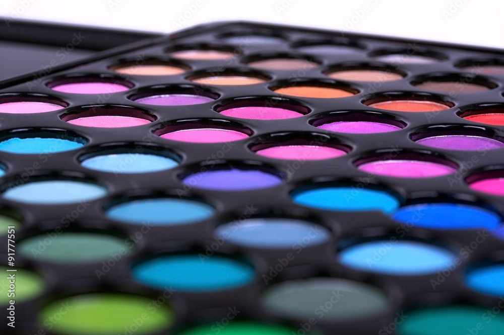 Professional multicolour eyeshadows palette, closed-up Professional multicolour eyeshadows palette, closed-up
