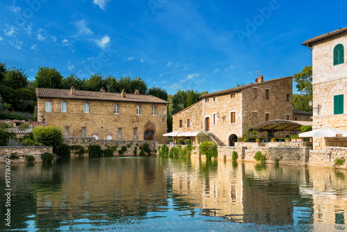 Medieval thermal baths in village Bagno Vignoni, Tuscany, Italy