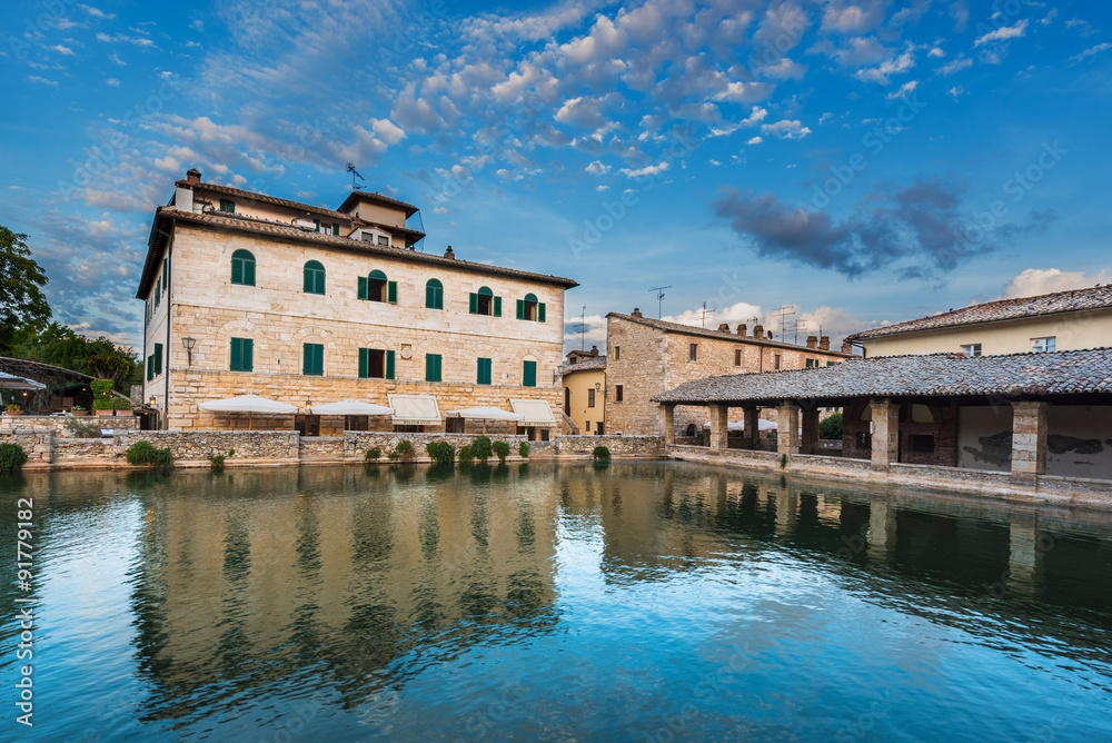 Medieval thermal baths in village Bagno Vignoni, Tuscany, Italy Medieval thermal baths in village Bagno Vignoni, Tuscany, Italy