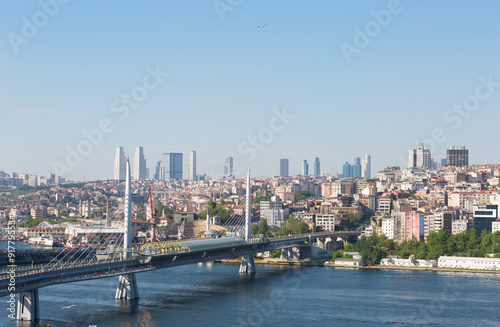 Canvas Print bridge the Gold horn (metro bridge) in Istanbul  in the summer, Turkey
