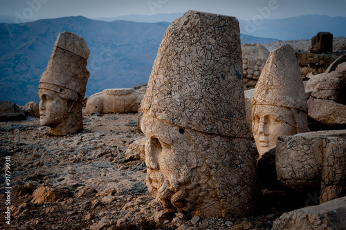 Carved head statues at Mount Nemrut in Turkey. photo