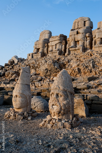 Carved head statues at Mount Nemrut in Turkey. photo