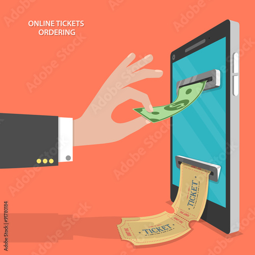 Online tickets ordering flat vector concept.