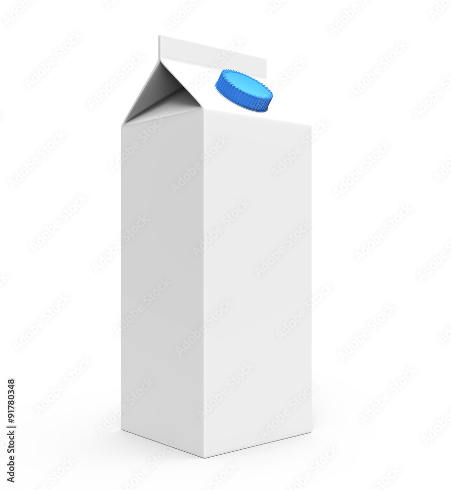 Juice, milk white carton box with blue cap Juice, milk white carton box with blue cap