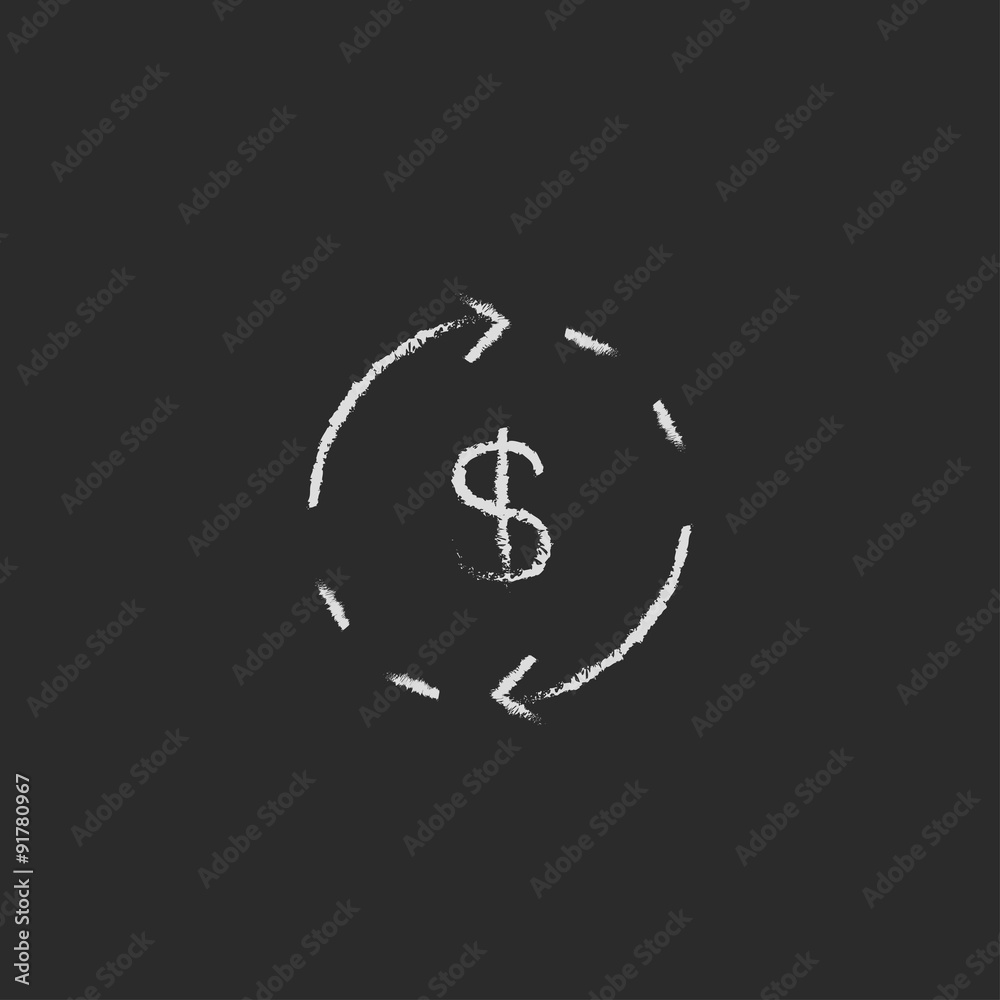 Dollar symbol with arrows icon drawn in chalk. Dollar symbol with arrows icon drawn in chalk.