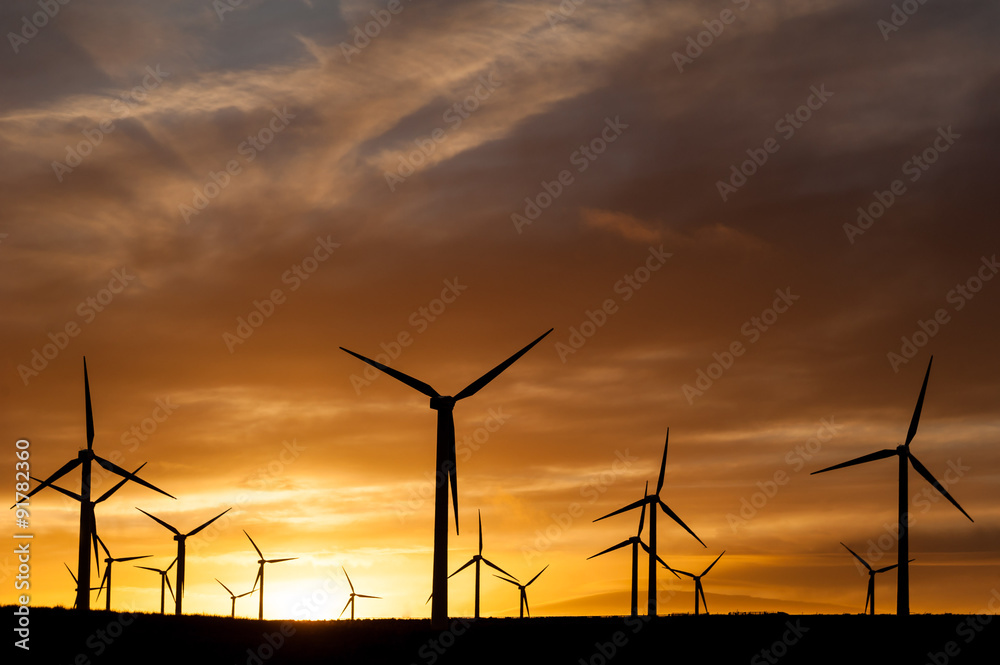Silhouette of wind turbines Silhouette of wind turbines