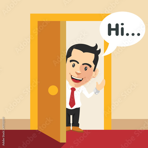 Businessman say hi. Vector flat illustration